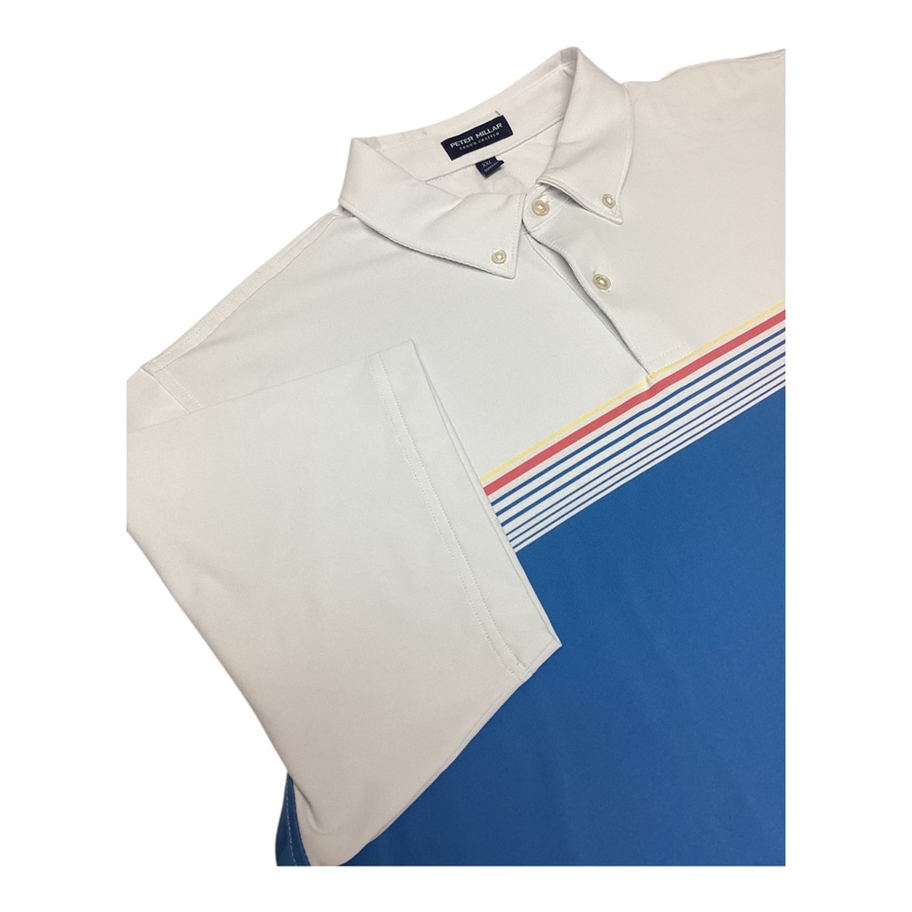 Peter Millar  crown crafted White & Blue Stripe Short-Sleeve Polo Shirt size 2XL